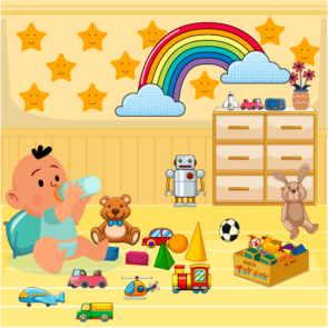 Baby Drinking Milk In Play Area Vector