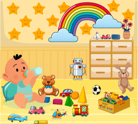 Baby Drinking Milk In Play Area Vector