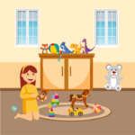 Baby Girl Playing In play Area Vector