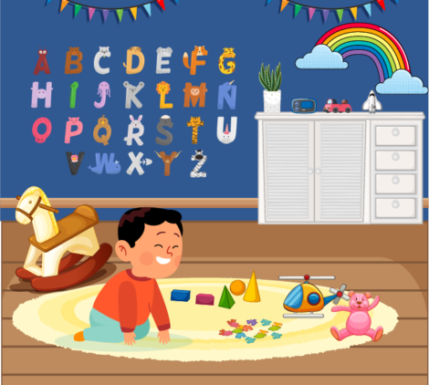 Baby Playing And Study Area Vector