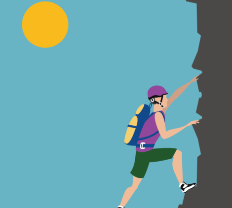 Boy Climbing High Mountain Vector