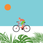 Boy Cycling In Beach Vector Illustration