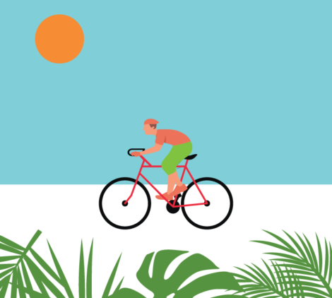 Boy Cycling In Beach Vector Illustration