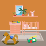 Cot and Toys In Baby Nursey Vector