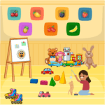 Girl In learning And PLaying Area Vector