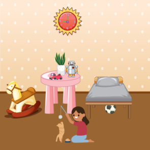 Girl Playing With Cat Vector