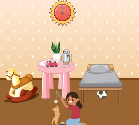 Girl Playing With Cat Vector