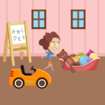 Girl Putting Toys In Toy Box Vector