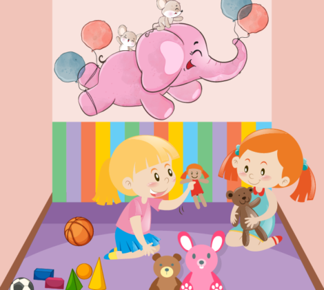 Girls Playing in Baby Nursery Vector