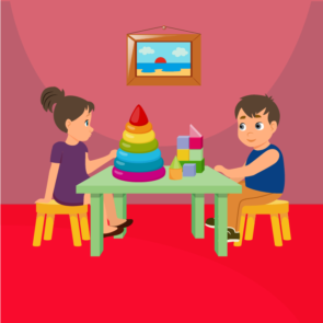 Little Boy And Girl Playing Vector
