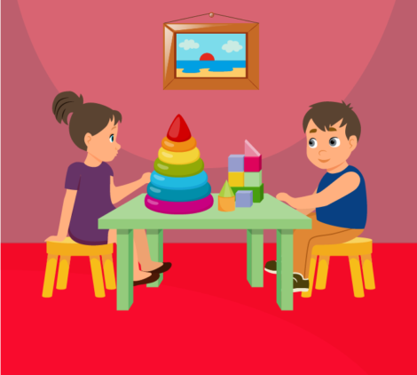 Little Boy And Girl Playing Vector