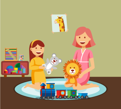 Mom And Daughter Playing Vector