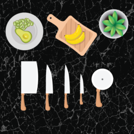 knives and cutting board