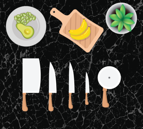 knives and cutting board