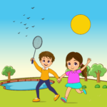Cute couple paying badminton-01
