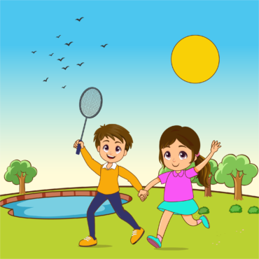 Cute couple paying badminton-01