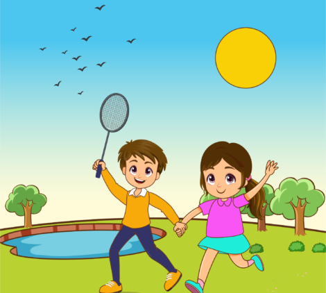Cute couple paying badminton-01